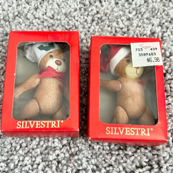 Pair of Vintage Silvestri Porcelain Teddy Bear Christmas Tree Ornaments NOS - Picture 3 of 13